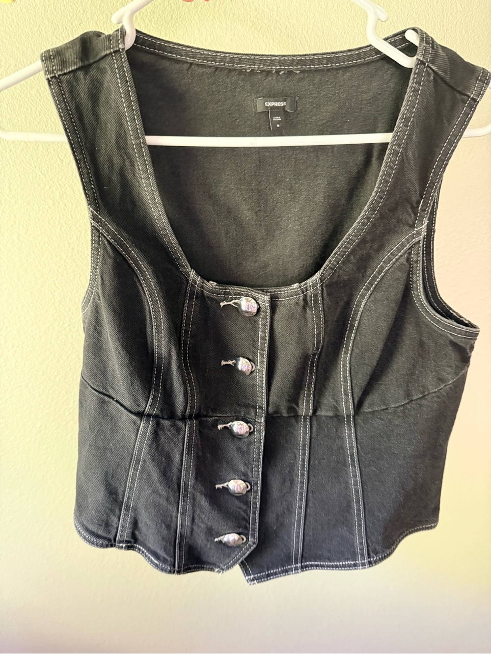 Express Black Denim Button-Front Tank Vest